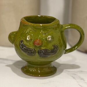 Vintage Green Moustache Protector Mug Stoneware 10 oz USA. Pacific Stoneware Inc